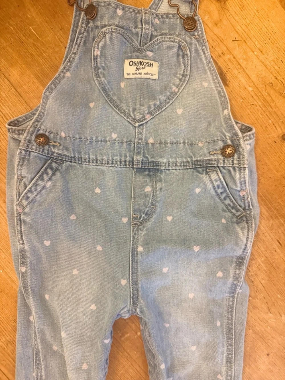 OshKosh B'gosh Light Blue Denim Heart-Print Overalls